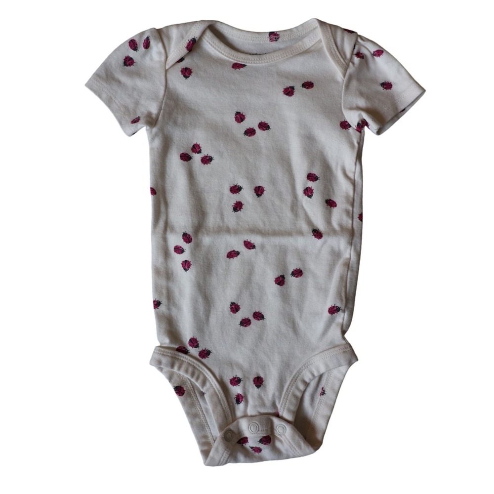 Carters Baby Girl Ladybug Print Short Sleeve Bodysuit White Red 9 Months 9M - Picture 1 of 3